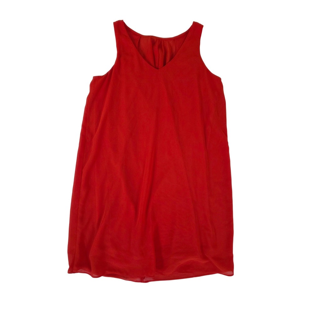 A. Byer Shift Dress V-Neck Draped Back Chiffon Layered Medium Red Cocktail Party